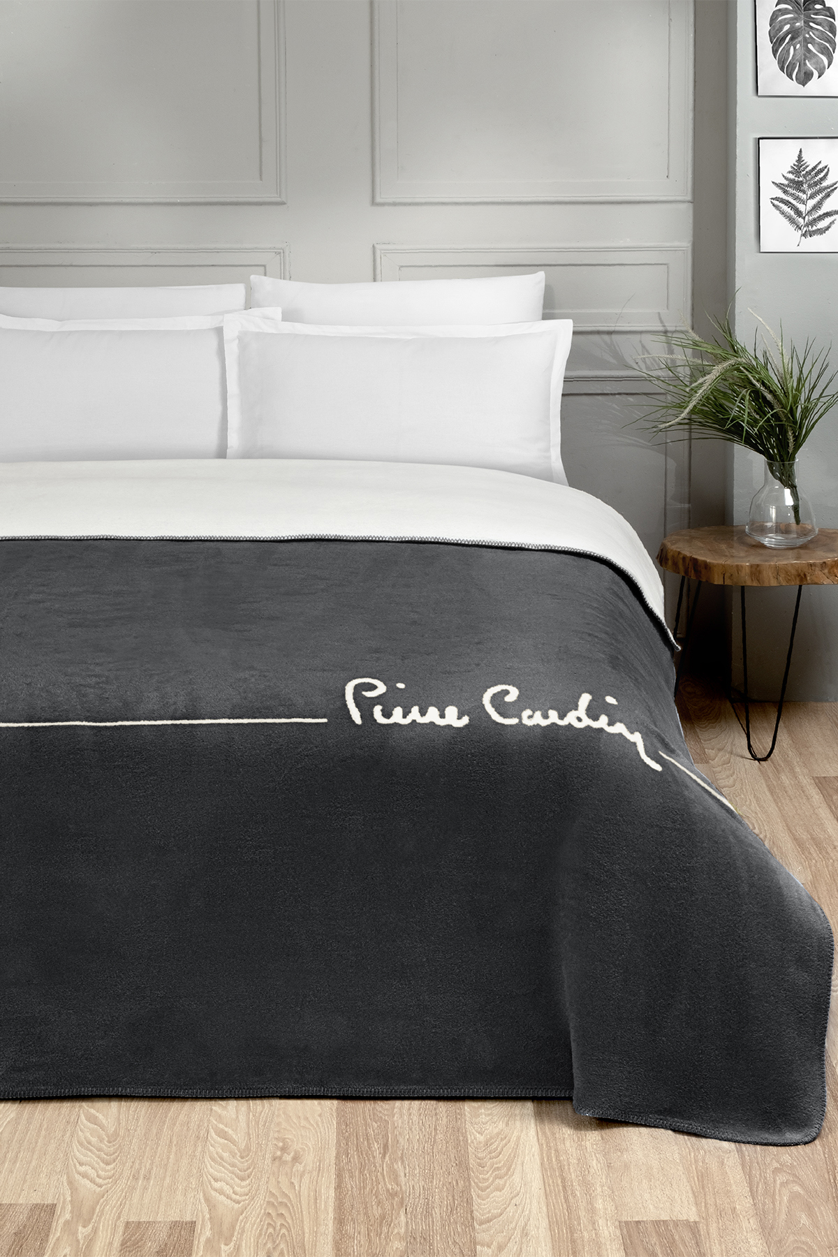 Pierre Cardin Pamuk Battaniye Logo Tek Kişilik Antrasit