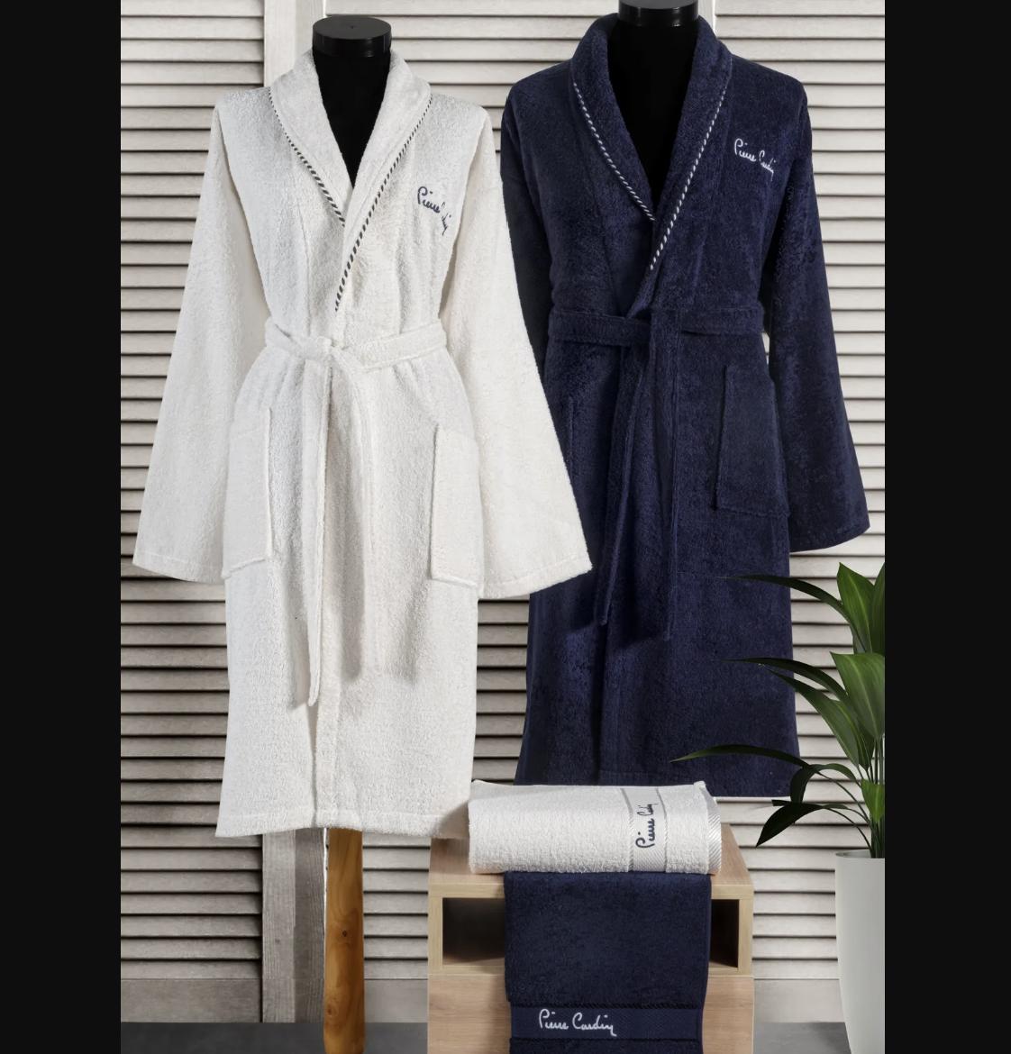 Pierre Cardin 4'lü Aile Bornoz Seti Ribbon Lacivert-Beyaz